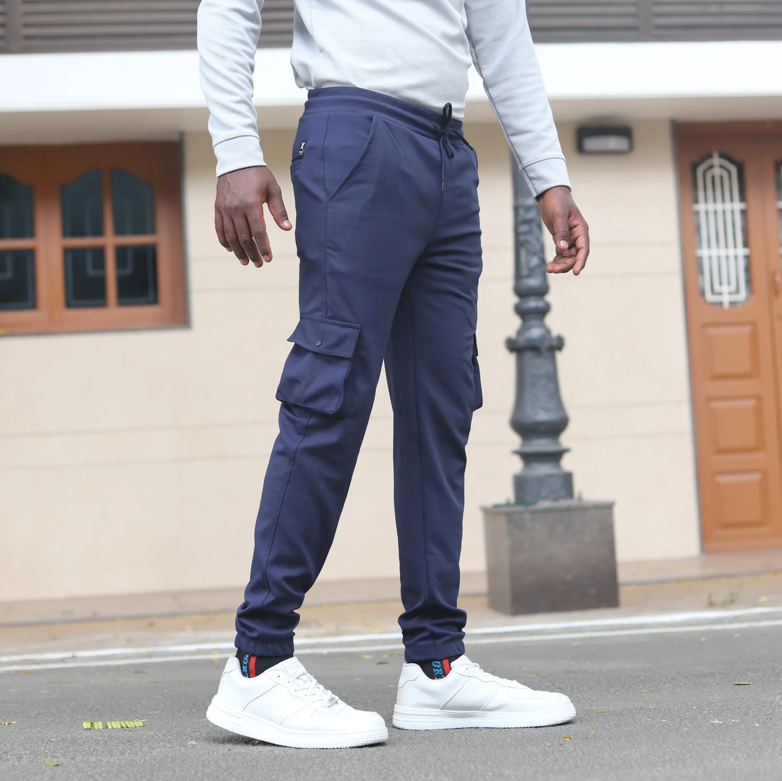 Lycra Cargo Pants With Five Pocket (Navy Blue)