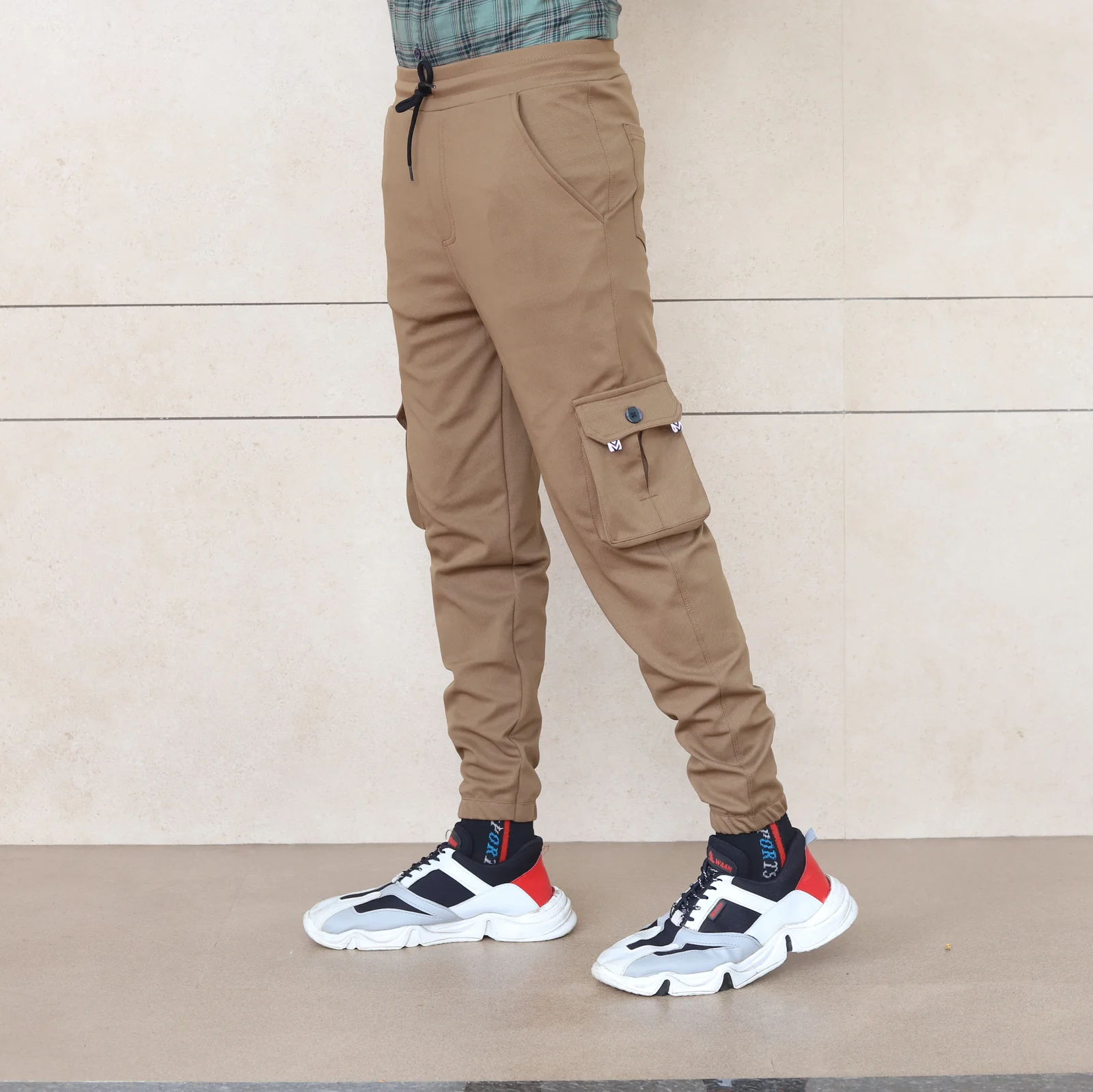 Lycra Cargo Pants With Six Pocket (Brown)