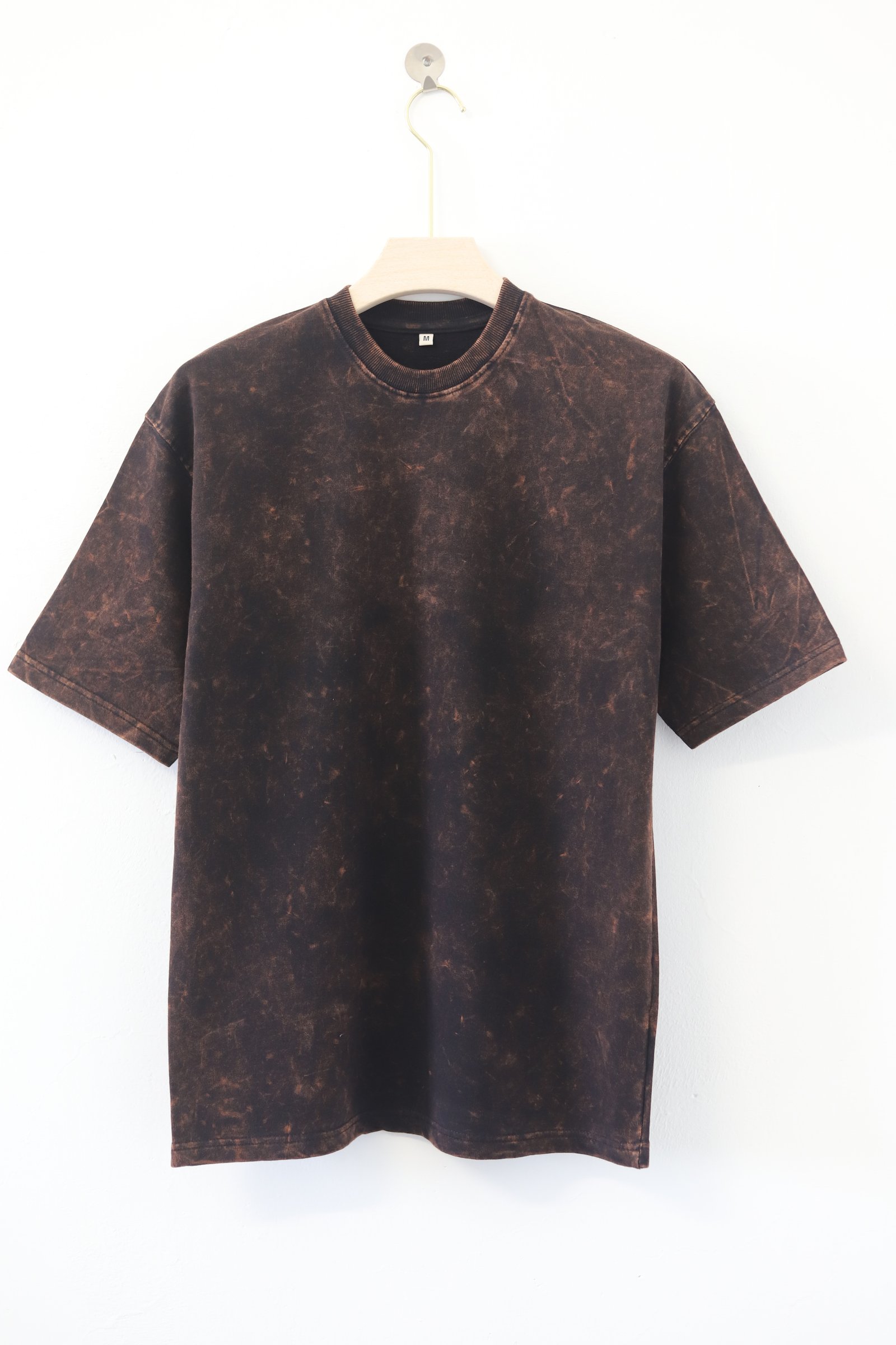 French Terry Cotton Acid Wash 240Gsm- Unisex Oversized T-Shirt (Black With Brown)